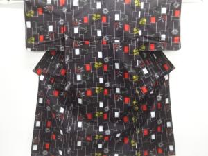 アンティーク　木綿本場久留米絣枝花模様単衣着物